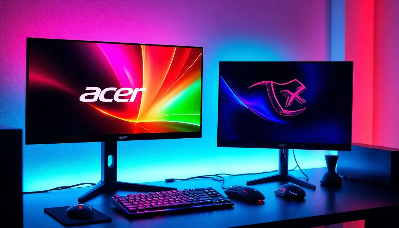 Setup gaming moderne avec moniteurs Acer Predator OLED et Nitro IPS côte à côte, comparatif 2025 des meilleurs écrans gaming