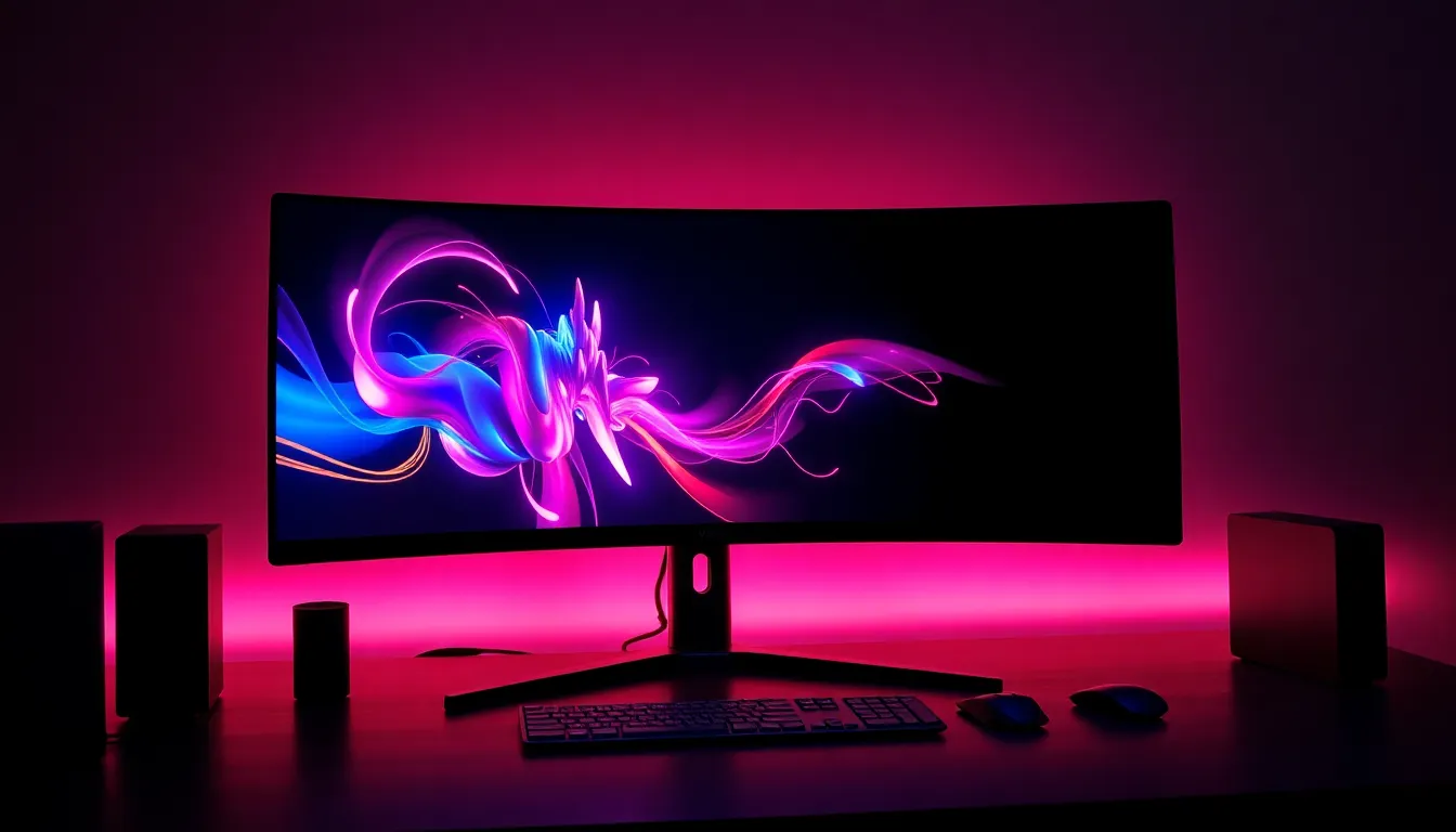 Écran gaming LED moderne avec rétroéclairage RGB sur bureau professionnel, affichage haute résolution pour gaming